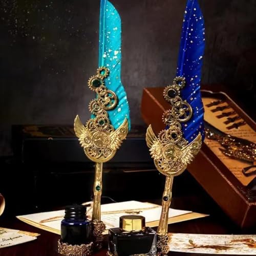PLUSPOINT Vintage Quill Feather Pen and Ink Set, 8 pc pack Elegant Writing Luxury Fountain Calligraphy Ink Pen Set Retro Decor Dip Pen Office Stationery Corporate Gifting for Signature, Multicolor - Image 4
