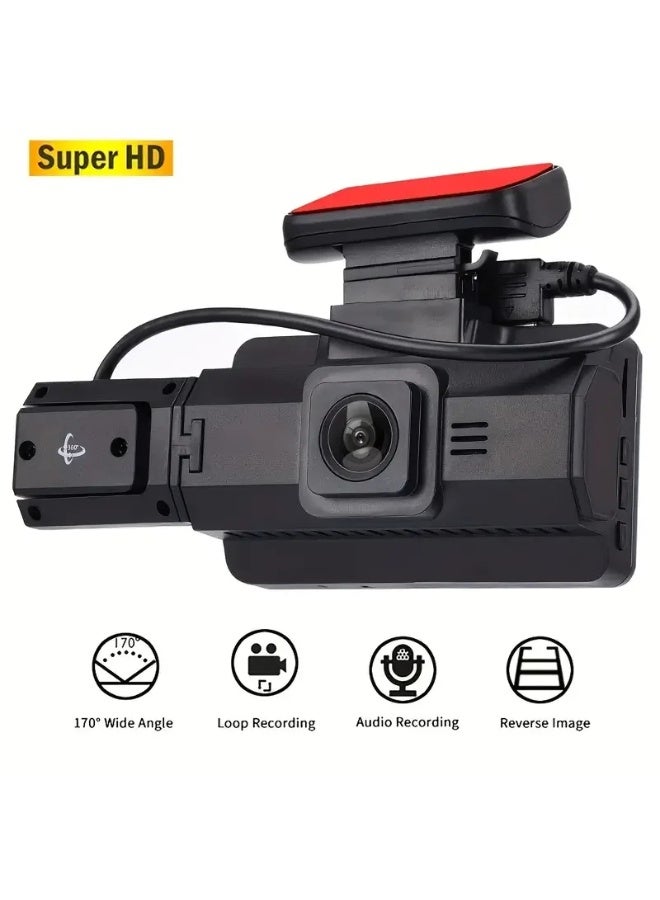 كاميرا اندفاعة عدسة مزدوجة للسيارات ، كاميرا أمامية وداخلية مع تسجيل حلقة ، رؤية ليلية ، زاوية واسعة ، مسجل فيديو ، 3 في ، 1080P - Image 1