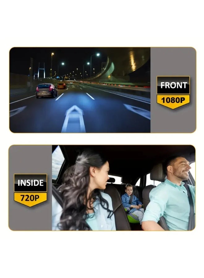 كاميرا اندفاعة عدسة مزدوجة للسيارات ، كاميرا أمامية وداخلية مع تسجيل حلقة ، رؤية ليلية ، زاوية واسعة ، مسجل فيديو ، 3 في ، 1080P - Image 5