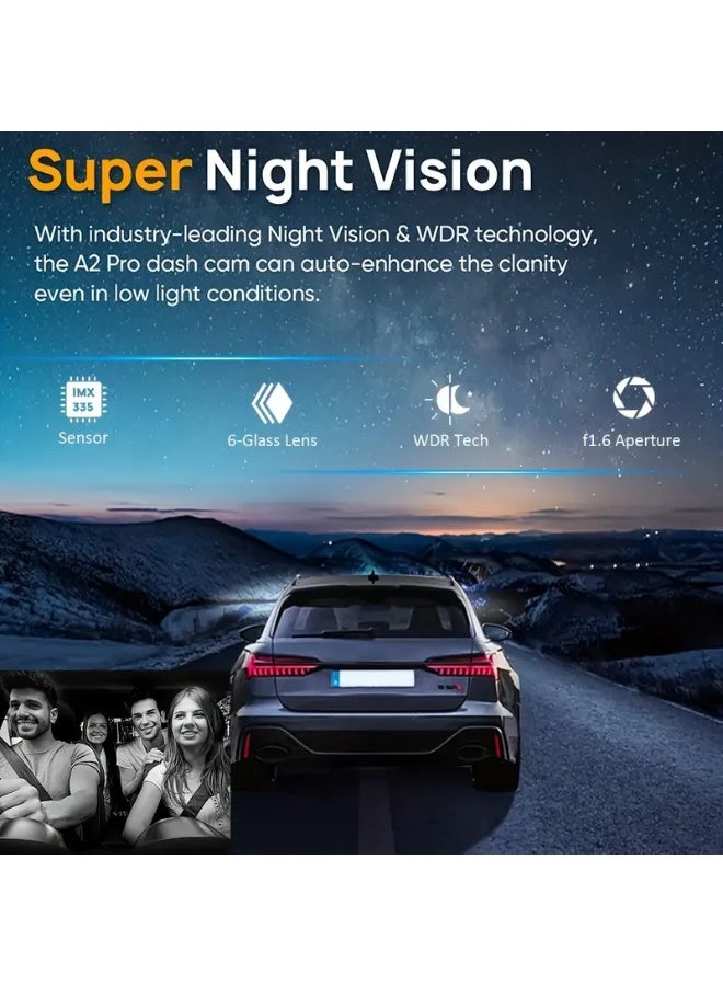 كاميرا اندفاعة عدسة مزدوجة للسيارات ، كاميرا أمامية وداخلية مع تسجيل حلقة ، رؤية ليلية ، زاوية واسعة ، مسجل فيديو ، 3 في ، 1080P - Image 2