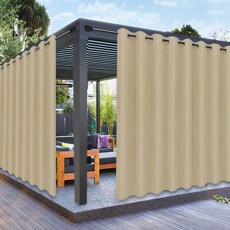PureFit PureFit Outdoor Curtains for Patio Waterproof Weatherproof UV and Fade Resistant Outside Curtains for Gazebo Front Porch Pergola Sun Blocking Privacy Curtain 120W x 108L inch 1 Panel Beige 