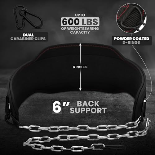RDX Dip Belt for Weight Lifting Heavy Duty 36 Inch Adjustable Steel Chain Dipping Belt Chin Pull Ups Gym Training Bodybuilding Powerlifting Fitness Workout 6 Padded Neoprene Back Support Men Women - Image 3