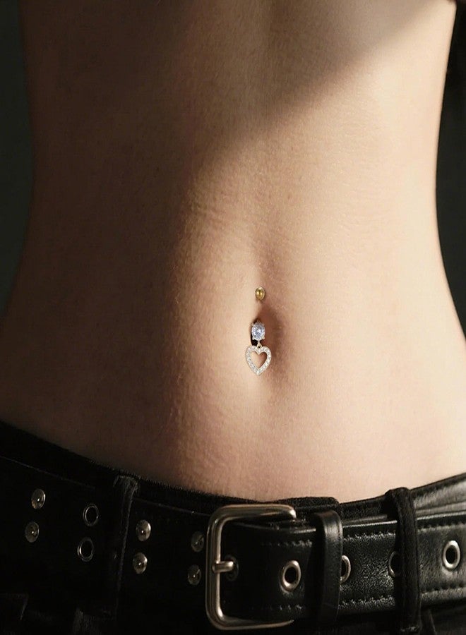 ElevateTech 5 Pcs Surgical Stainless Steel Dangle Belly Button Rings for Women Heart Flower Butterfly Belly Button Ring Dangling Piercing Jewelry, Gold - Image 4