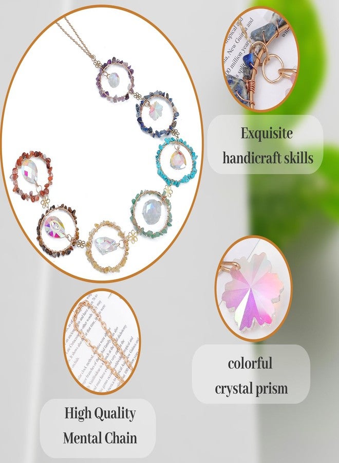 Dreamocean 7 Chakra Healing Crystals Hanging Ornament，Handmade Chakra Stones Sun Catcher Natrual Gemstone Window Wall Hanging Ornaments for Home Decor Yoga Meditation(Colorful circle+crystal) - Image 4