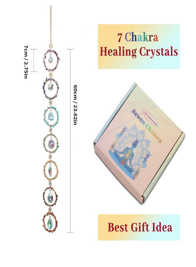 Dreamocean 7 Chakra Healing Crystals Hanging Ornament，Handmade Chakra Stones Sun Catcher Natrual Gemstone Window Wall Hanging Ornaments for Home Decor Yoga Meditation(Colorful circle+crystal) - Image 5