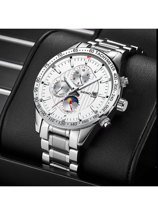 سينو SENO ساعة يد رجالية عصرية كوارتز مع تقويم ومؤشرات مضيئة ومقاومة للماء - Image 3