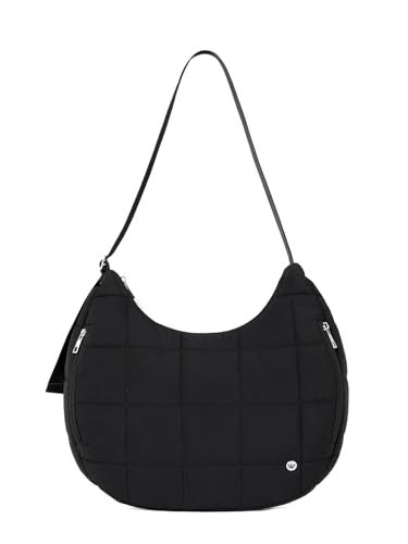 WESTBRONCO Puffer Crescent Shoulder Bag for Women, Nylon Quilted Shoulder Purses, Puffy Handbags with Adjustable Strap (Black) - Image 1