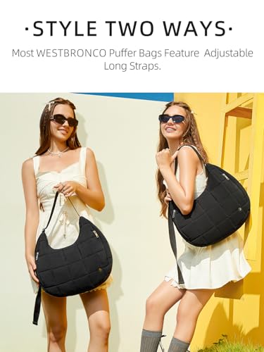 WESTBRONCO Puffer Crescent Shoulder Bag for Women, Nylon Quilted Shoulder Purses, Puffy Handbags with Adjustable Strap (Black) - Image 5