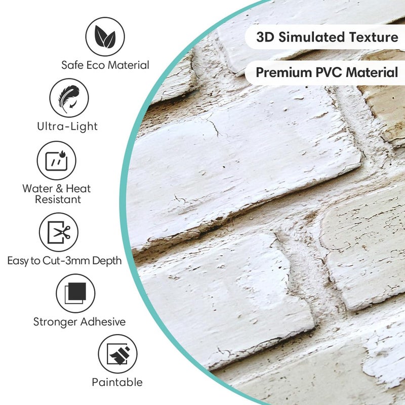 Commomy 10 Pcs 3D Brick Peel and Stick - 11.8"X11.8" Small Size Thin PVC Warm Whitewash Faux Brick Wall Panels for Kitchen Backsplash, Fireplace, Living Room, Interior Wall Tiles - Image 4