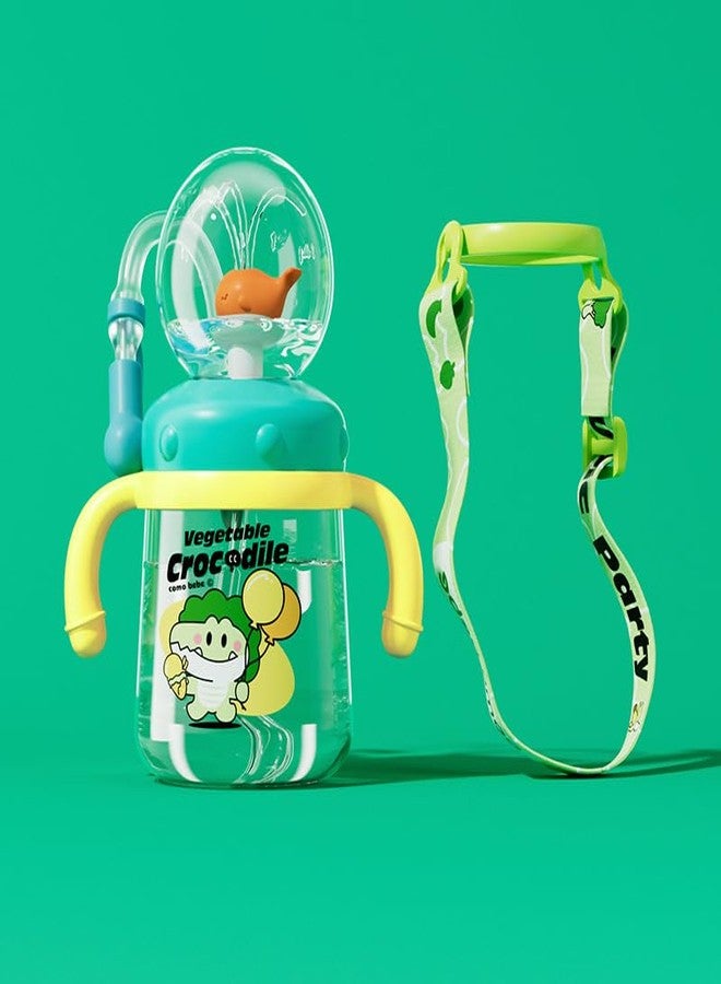 FRAGRANTGARDEN Drinking Cup With Whale Squirt, Weighted Sippy Cups With Adjustable Straps, 300ml Whale Water Cups With Silicone Soft Tip, Portable Leak Proof Straw Sippy Cup For Kids (A-Green) - Image 1