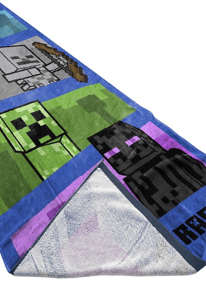 Jay Franco Minecraft Adventure is an Attitude Kids Bath/Pool/Beach Towel - Super Soft & Absorbent Fade Resistant Cotton Towel, Measures 28 x 58 inches (Official Minecraft Product) - Image 1