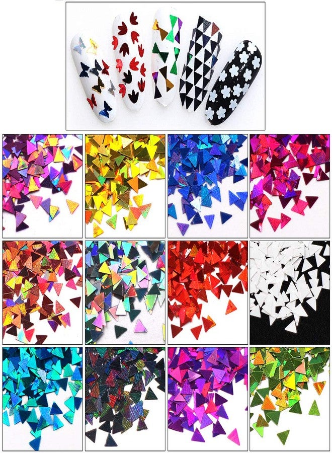 PrettyG DIY 12pcs Color Set Nail Sequins Laser Triangle Shape Glitter Flakes Manicure Art Decoration Accessories Tools LB-Triangle - Image 1