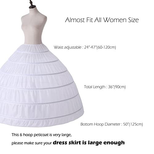 AWSALE Full A-line 6 Hoop Crinoline Petticoat Underskirt for Women Wedding Dress WPT146 White - Image 4