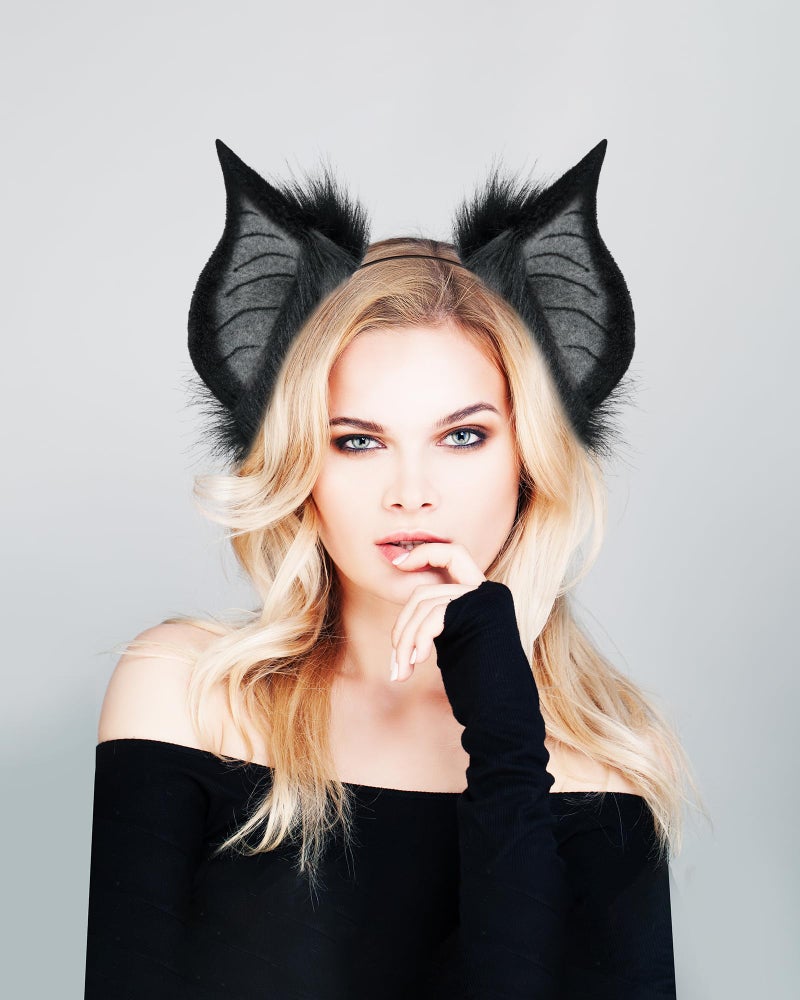 BNLIDES Handmade Bat Beast Ears Headband Adult Cosplay Costume Accessories for Halloween, Anime Con, Stage Performance (Black Grey) - Image 3