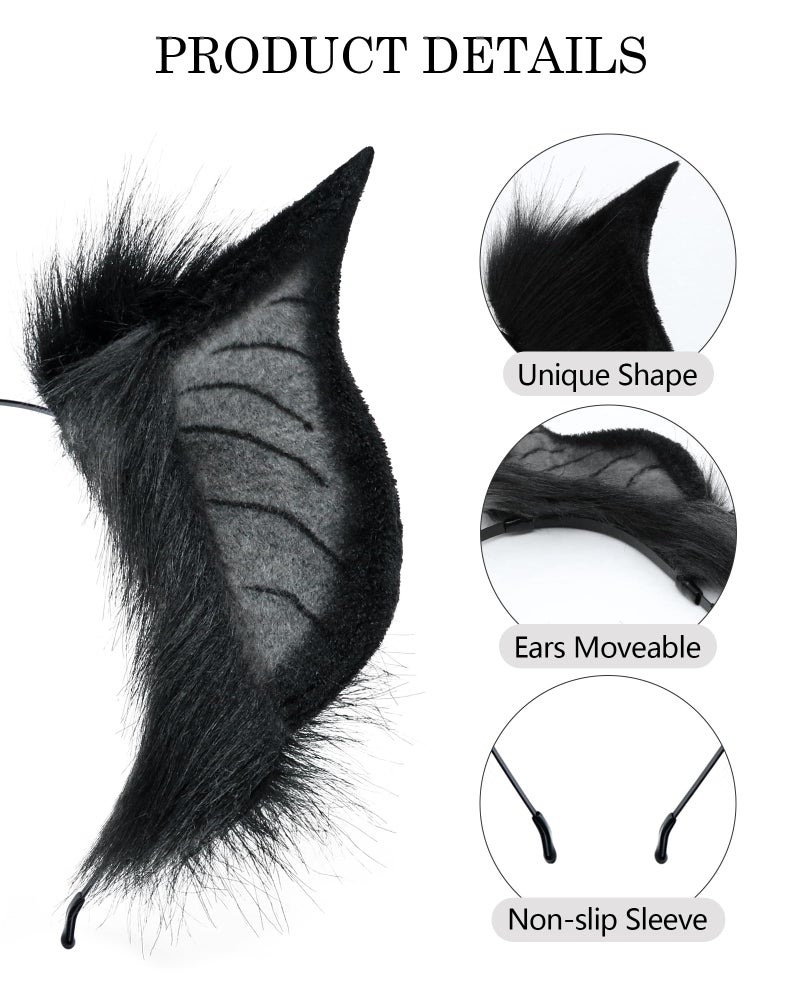 BNLIDES Handmade Bat Beast Ears Headband Adult Cosplay Costume Accessories for Halloween, Anime Con, Stage Performance (Black Grey) - Image 2
