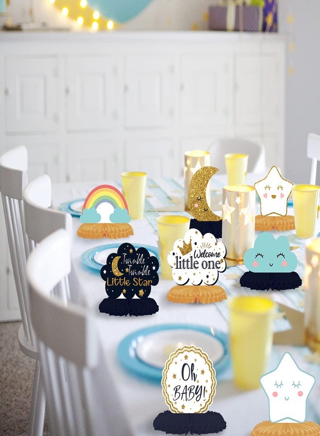 LINGTEER قطعة مركزية على شكل قرص العسل على الطاولة من LINGTEER Twinkle Twinkle Little Star - Cheers to Baby Shower First Birthday Welcome Little One Party Table Decors Sign - Boy. - Image 5