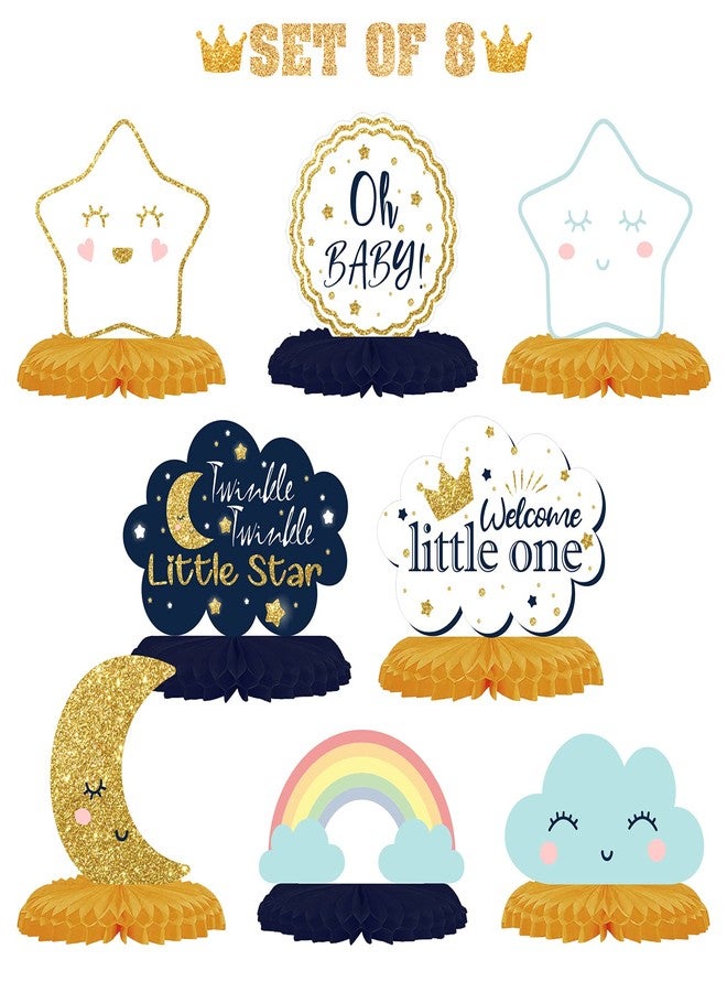 LINGTEER قطعة مركزية على شكل قرص العسل على الطاولة من LINGTEER Twinkle Twinkle Little Star - Cheers to Baby Shower First Birthday Welcome Little One Party Table Decors Sign - Boy. - Image 1