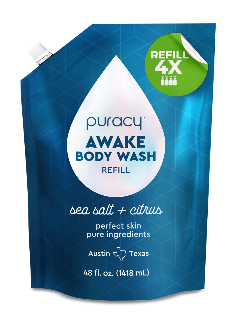 puracy Puracy Body Wash Refill, Natural Body Wash, 98.6% Pure Plant Ingredients, Moisturizing Shower Gel for Women Men Kids, Body Soap for Dry Sensitive Skin Gently Scented with Citrus & Sea Salt, 48 Oz 