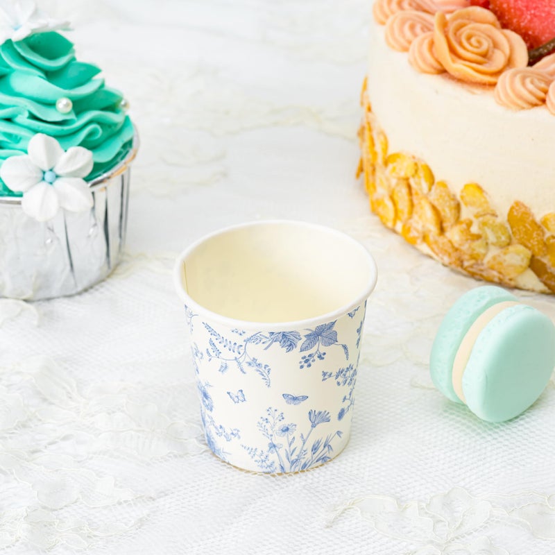 Crisky 150 Pack Paper Bathroom Cups 3oz Disposable Elegant Design Blue Floral Small Mouthwash Hot/Cold Beverage Coffee Dessert for Birthday Parties Home-use Picnics Ceremonies - Image 4