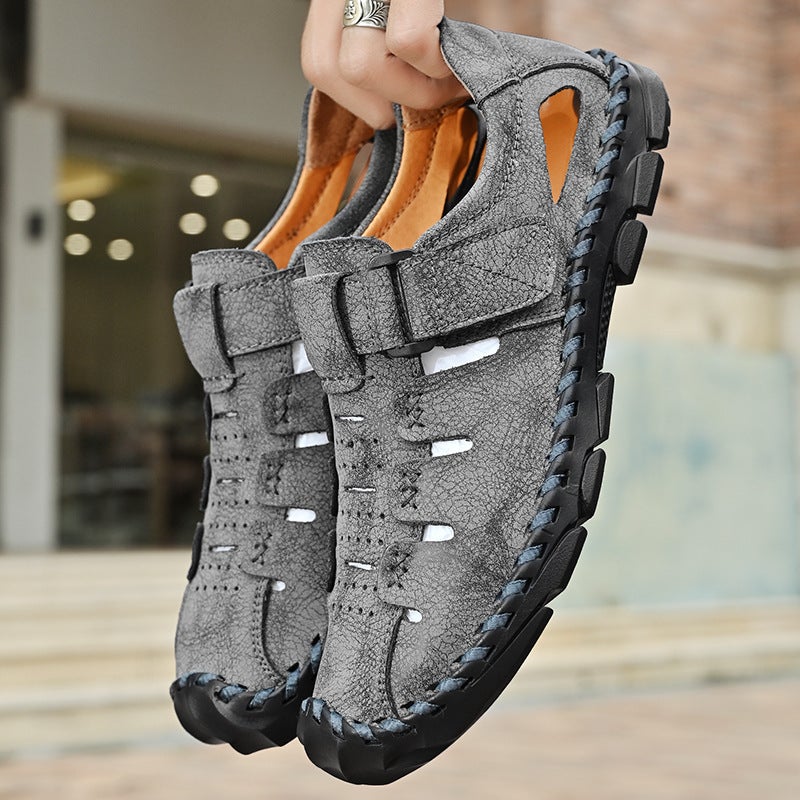 2023 New Large Size Men'S Sandals Mesh Casual Beach Shoes Hand-Stitched Outdoor Breathable Cowhide Sandals - Image 4