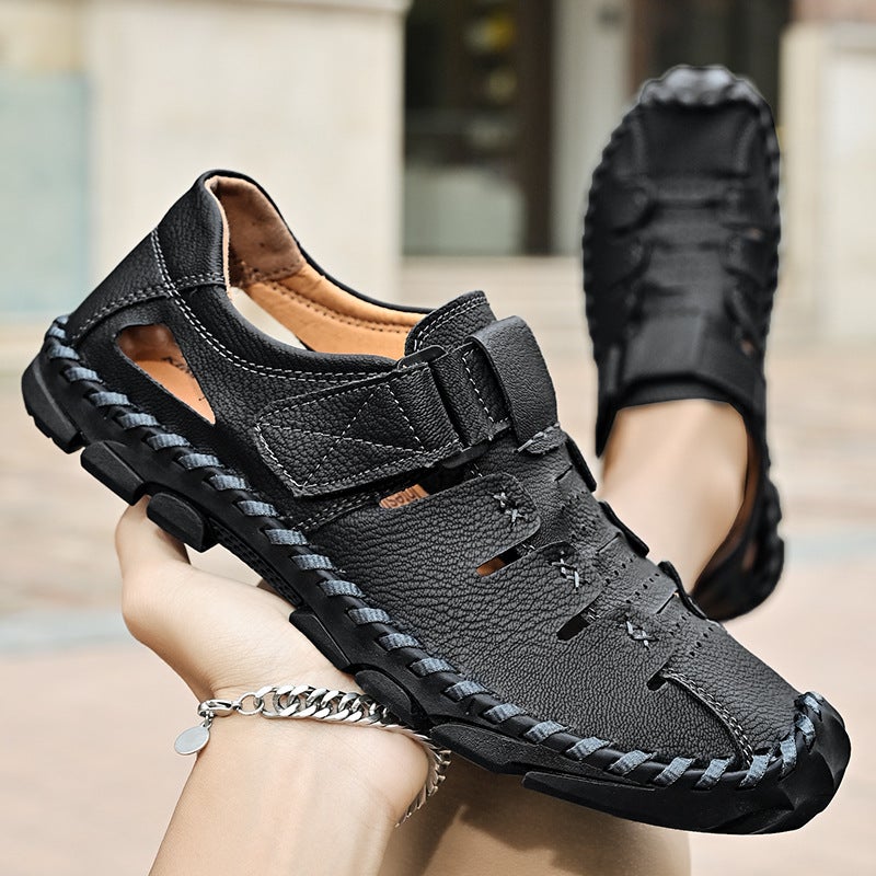 2023 New Large Size Men'S Sandals Mesh Casual Beach Shoes Hand-Stitched Outdoor Breathable Cowhide Sandals - Image 2