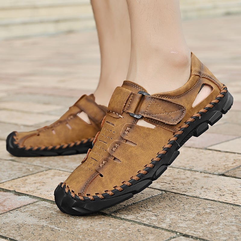 2023 New Large Size Men'S Sandals Mesh Casual Beach Shoes Hand-Stitched Outdoor Breathable Cowhide Sandals - Image 3