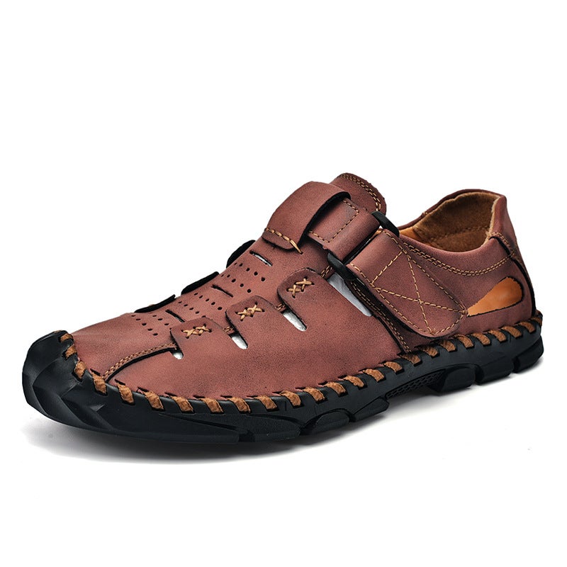 2023 New Large Size Men'S Sandals Mesh Casual Beach Shoes Hand-Stitched Outdoor Breathable Cowhide Sandals - Image 5