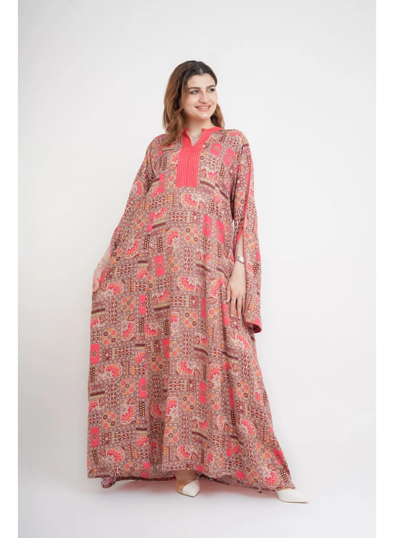 IKKXA Patterns Printed Jalabiya IN5002 Pink
