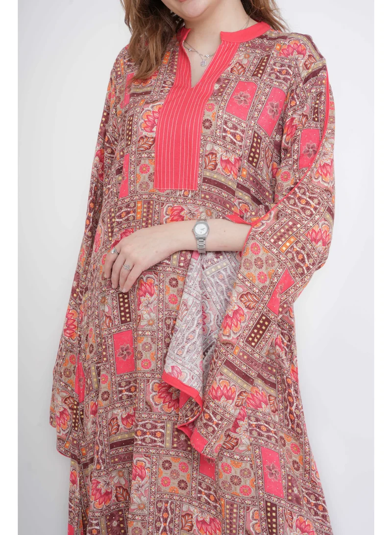 IKKXA Patterns Printed Jalabiya IN5002 Pink