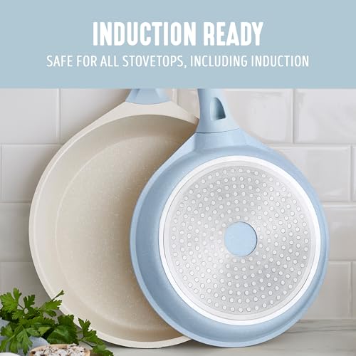 GreenLife 8 Piece Ceramic Nonstick Cookware Set, Induction Suitable Non Toxic PFAS-Free Pots & Pans, Dishwasher Safe, Cooking Set, Stock Pot, Saucepans & Frying Pans, Kitchen Cooking, Light Blue - Image 3