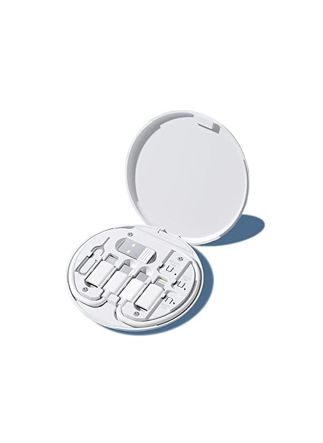 PROMASS - 60W Fast Charge Data Cable Adapter Kit with Storage Box, USB C to Micro USB/Lightning/USB A Conversion Head Adapter, With Sim Card Slot and Sim Card Pin (White) - Image 1