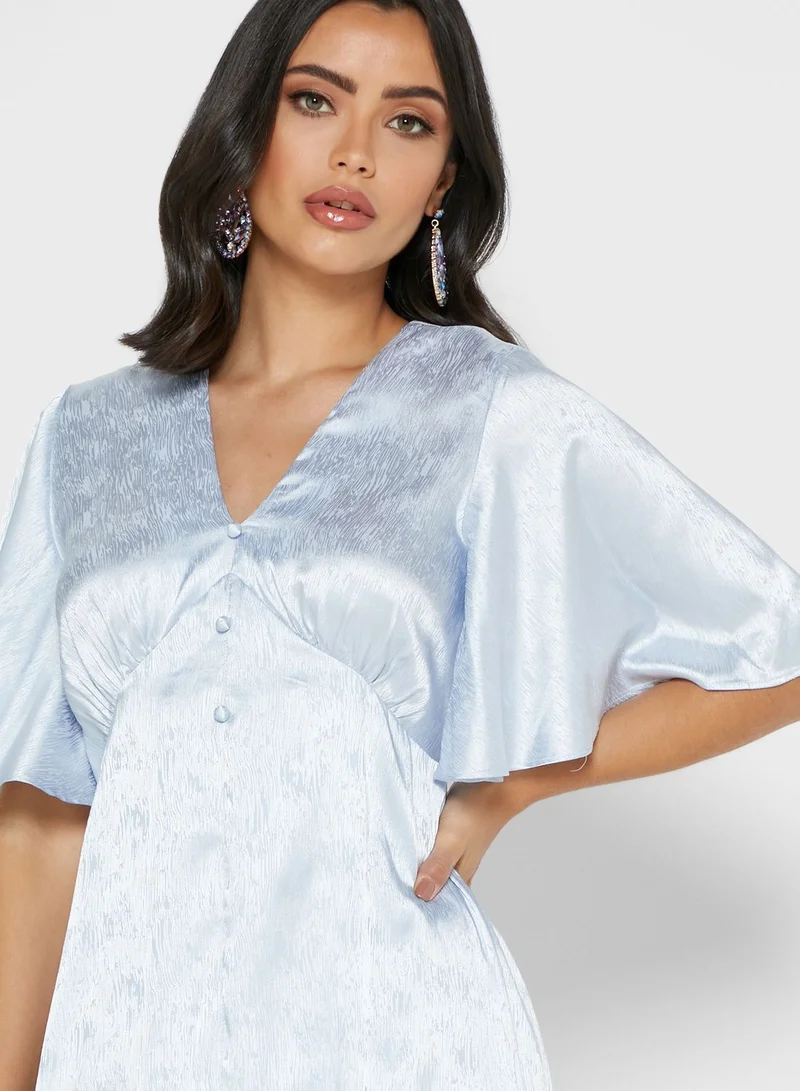 ELLA Wrap Front Button Front Satin Midi Dress