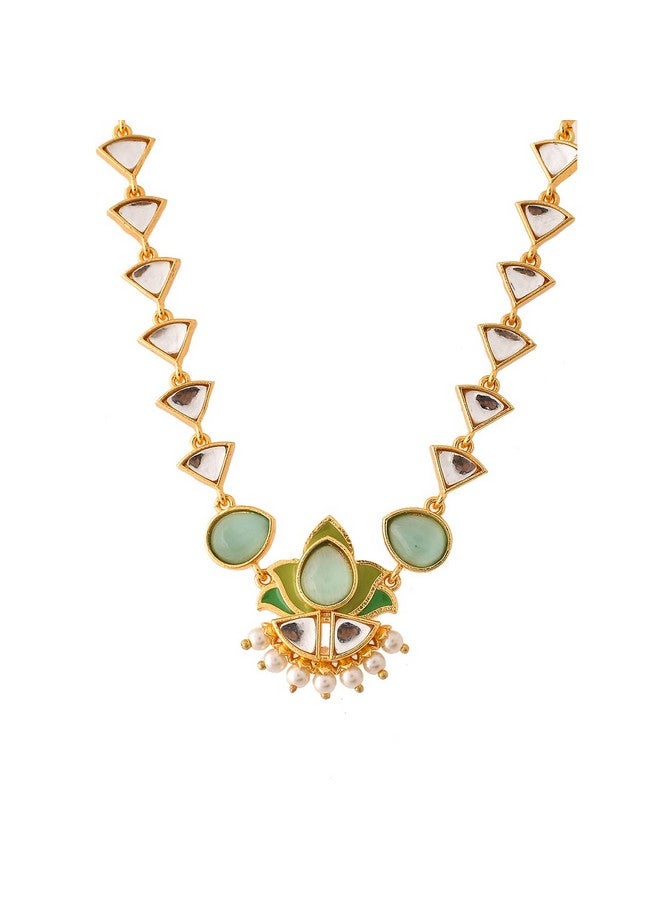 VOYLLA Forever More Green Gold Plated Necklace Set For Women|Enamelled Necklace Set|EveryDay|Festive|Wedding|Gift For Women| - Image 4