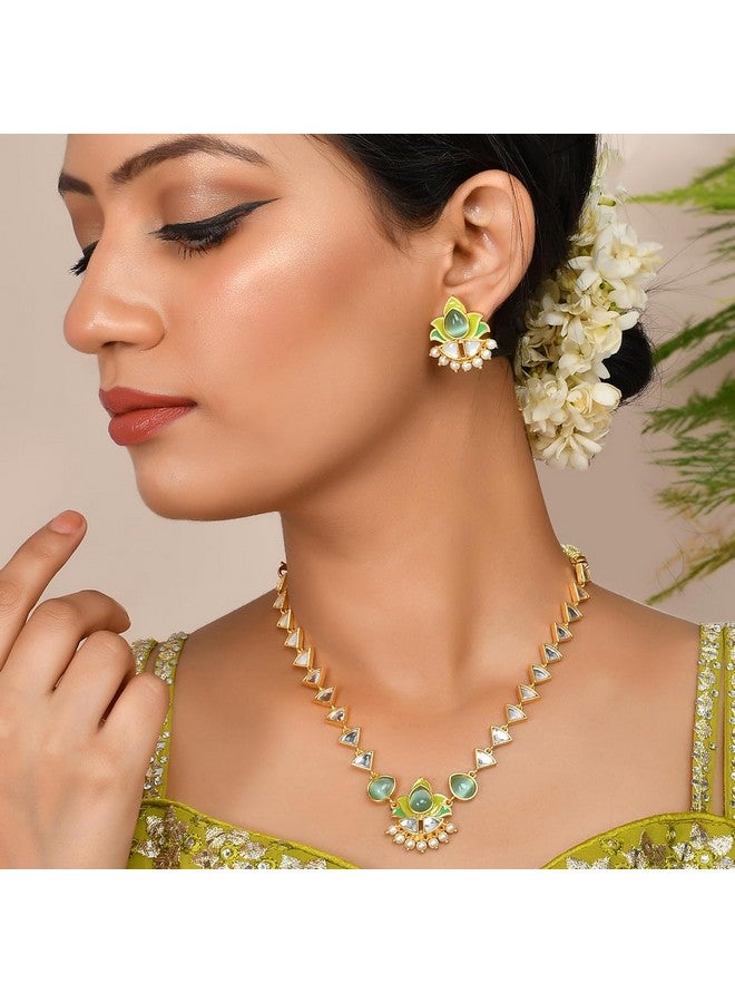 VOYLLA Forever More Green Gold Plated Necklace Set For Women|Enamelled Necklace Set|EveryDay|Festive|Wedding|Gift For Women| - Image 3