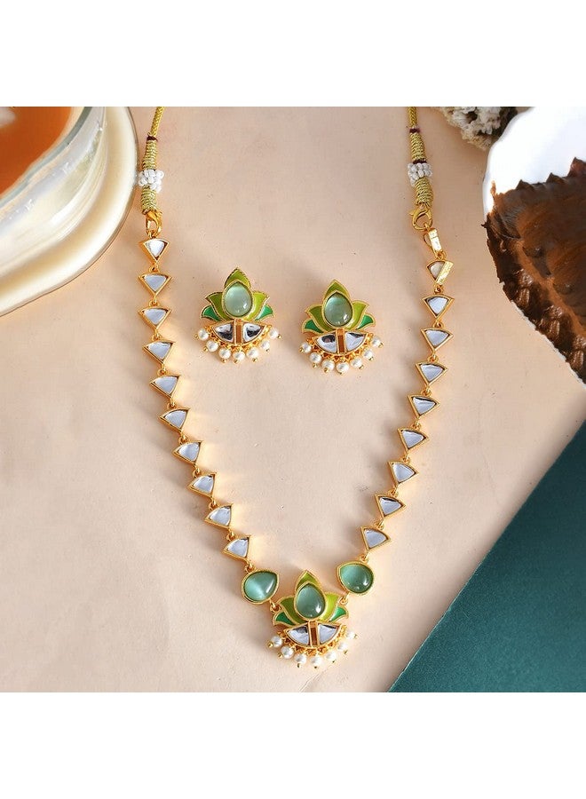 VOYLLA Forever More Green Gold Plated Necklace Set For Women|Enamelled Necklace Set|EveryDay|Festive|Wedding|Gift For Women| - Image 2