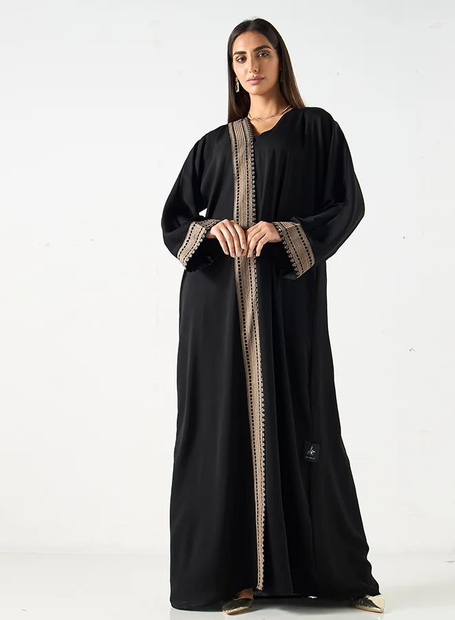 Hadiyath Al Madinah Black Embroidered Abaya - HM