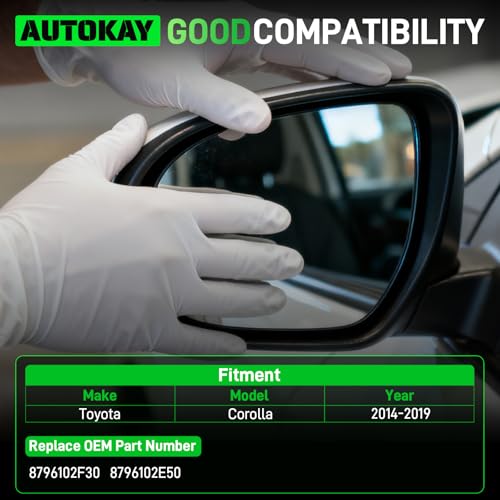 AUTOKAY Left Driver Side Mirror Glass with Power Heated Fits for Toyota Corolla 2014 2015 2016 2017 2018 2019 Driver Side Exterior Rearview Mirrors Replacement Glass with Backing Plate - Image 3