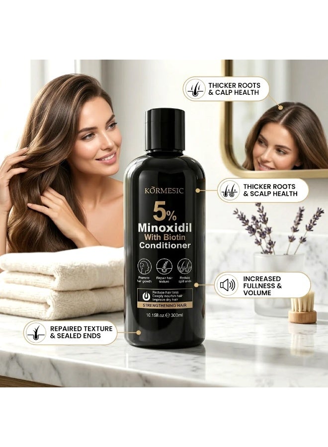 Kormesic Minoxidil 5% Hair Growth Conditioner With Biotin 300ml – Advanced Hair Strengthening Formula for Men and Women, Helps Reduce Hair Fall, Nourishes Scalp, Improves Hair Thickness, Supports Healthy Hair Growth and Stronger Looking Hair - Image 4
