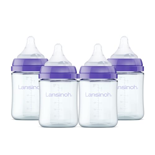 Lansinoh زجاجات حليب الأطفال المضادة للمغص من لانسينه، 5 أونصات، 4 قطع، تشمل 4 حلمات بطيئة التدفق إضافية (حجم XS، حديثي الولادة)، مستلزمات الأطفال - Image 1