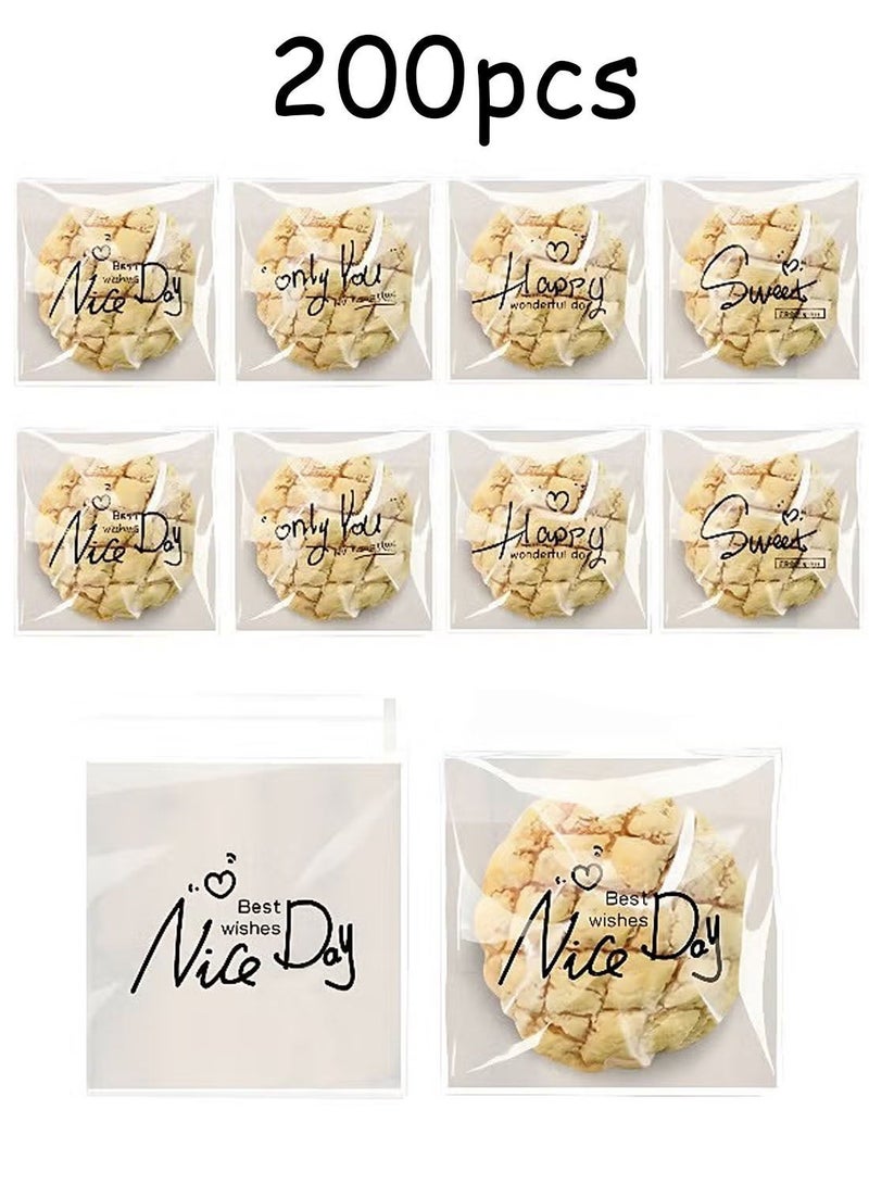 200 PCS 7*7 cm Self Adhesive Cute Cookie Bags, Plastic Clear Treat Bags Sealable Candy Bags for Packaging Candy Cookies Bakery Party Favor Gift Giving, Small Bags for Cookies, Sweets, Jewelry. - Image 1