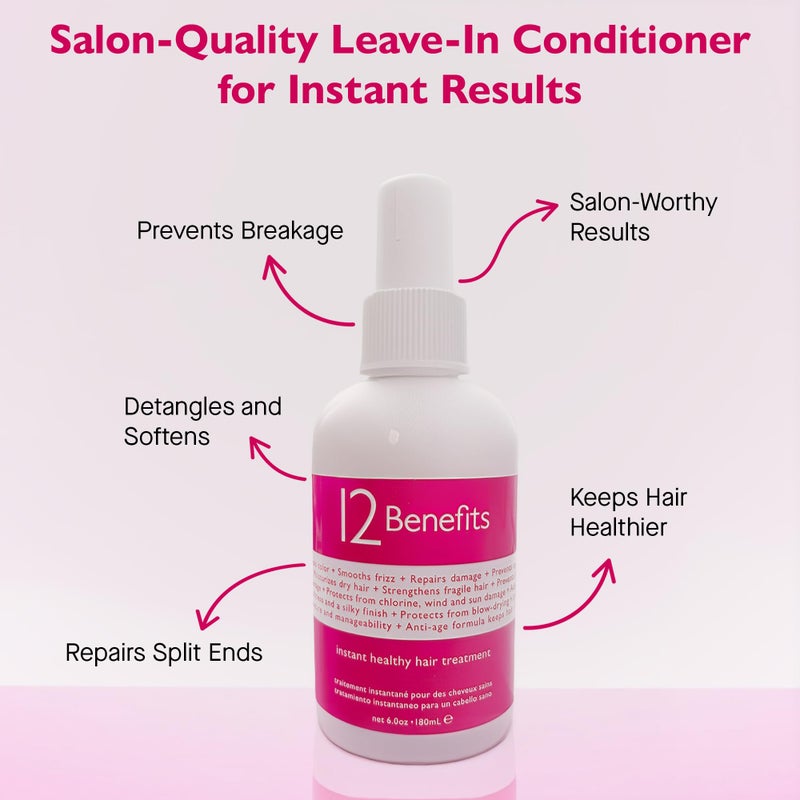 12 Benefits Instant Healthy Hair Treatment - Leave In Conditioner Travel Size Spray, Quaternium 39 & Silk Fibre Protein - Smooths Frizz, Strengthens & Repairs Damaged Hair, (1 Fl Oz) - Image 3