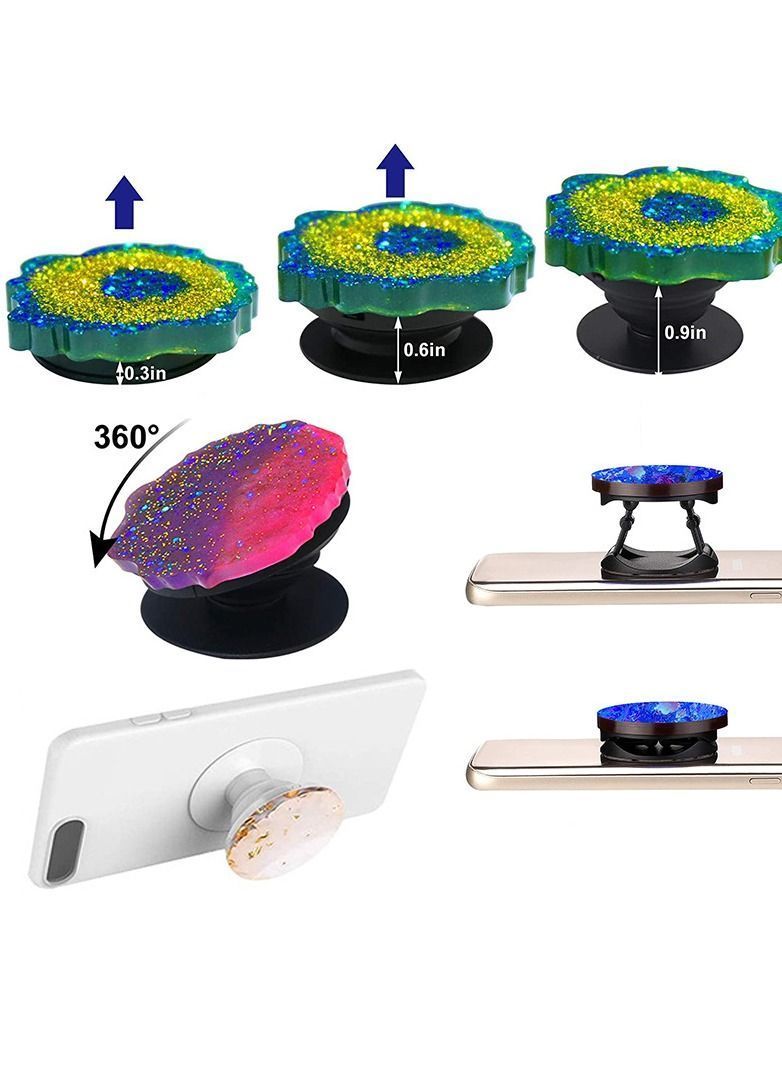 Y&D Phone Grip Mould, Epoxy Resin on Top Kits, 15 Cavity Silicone Irregular Round Mount Holder Stand Moulds with 10Pcs Base for DIY Jewelry Making Supplies - Image 2