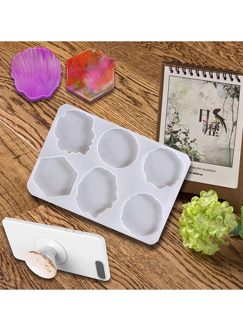 Y&D Phone Grip Mould, Epoxy Resin on Top Kits, 15 Cavity Silicone Irregular Round Mount Holder Stand Moulds with 10Pcs Base for DIY Jewelry Making Supplies - Image 3