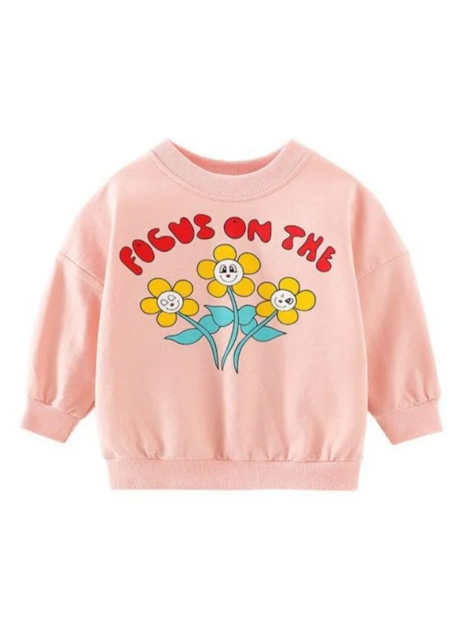 YUNIQEE Peach Printed Long Sleeve Crew Neck T-Shirt
