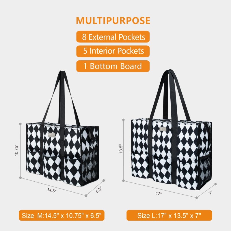 TOPDesign Utility Water Resistant Tote Bag with 13 Exterior & Interior Pockets, Top Zipper Closure & Thick Bottom Support, for Working Women, Teachers, Nurses, Accountants (Rhombus) - Image 2