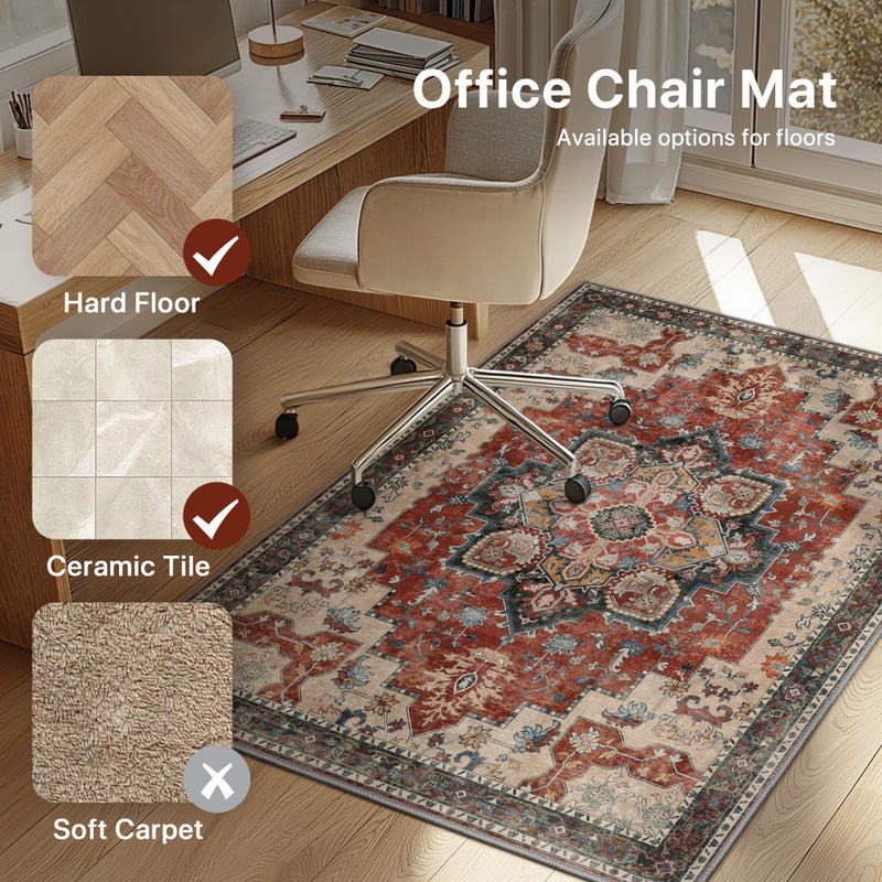 BESBLEE 36"x48" Office Chair Mat for Hardwood Tile Floor, Under Desk Carpet Protector for Rolling Computer Chair Mat, Machine Washable Area Rug, Anti-Slip 1/5" Thick Low Pile Thin Vinyl Floor Mat, Annatto - Image 3