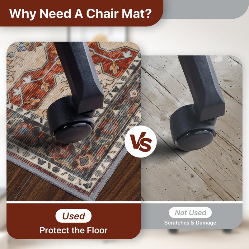 BESBLEE 36"x48" Office Chair Mat for Hardwood Tile Floor, Under Desk Carpet Protector for Rolling Computer Chair Mat, Machine Washable Area Rug, Anti-Slip 1/5" Thick Low Pile Thin Vinyl Floor Mat, Annatto - Image 4