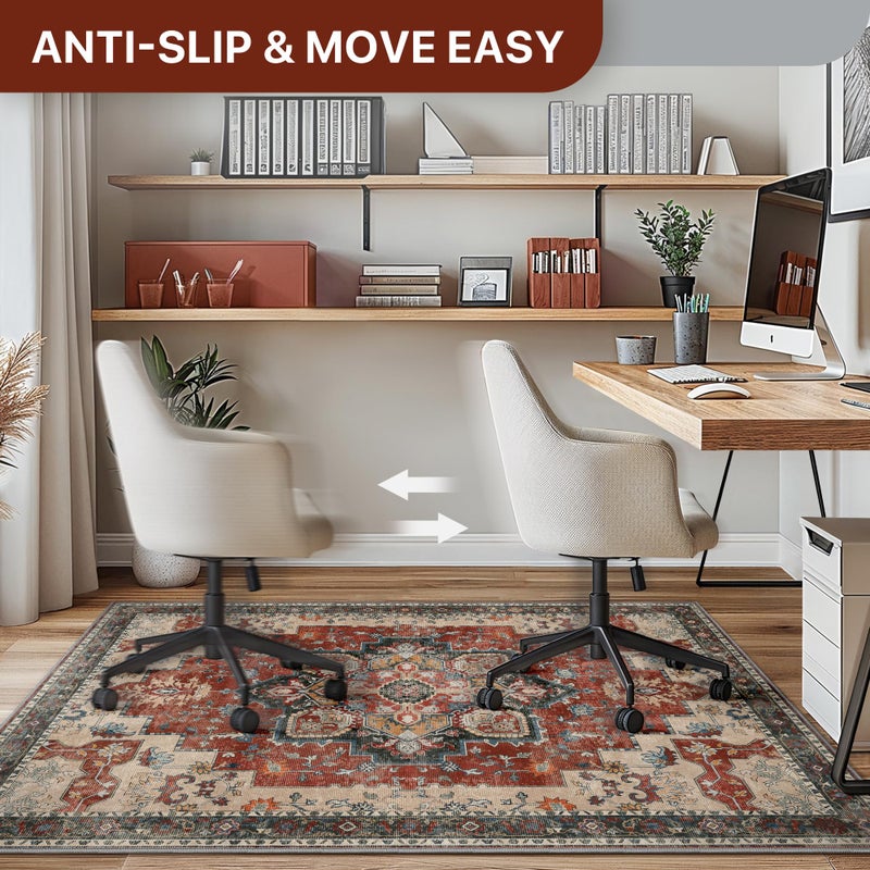 BESBLEE 36"x48" Office Chair Mat for Hardwood Tile Floor, Under Desk Carpet Protector for Rolling Computer Chair Mat, Machine Washable Area Rug, Anti-Slip 1/5" Thick Low Pile Thin Vinyl Floor Mat, Annatto - Image 5