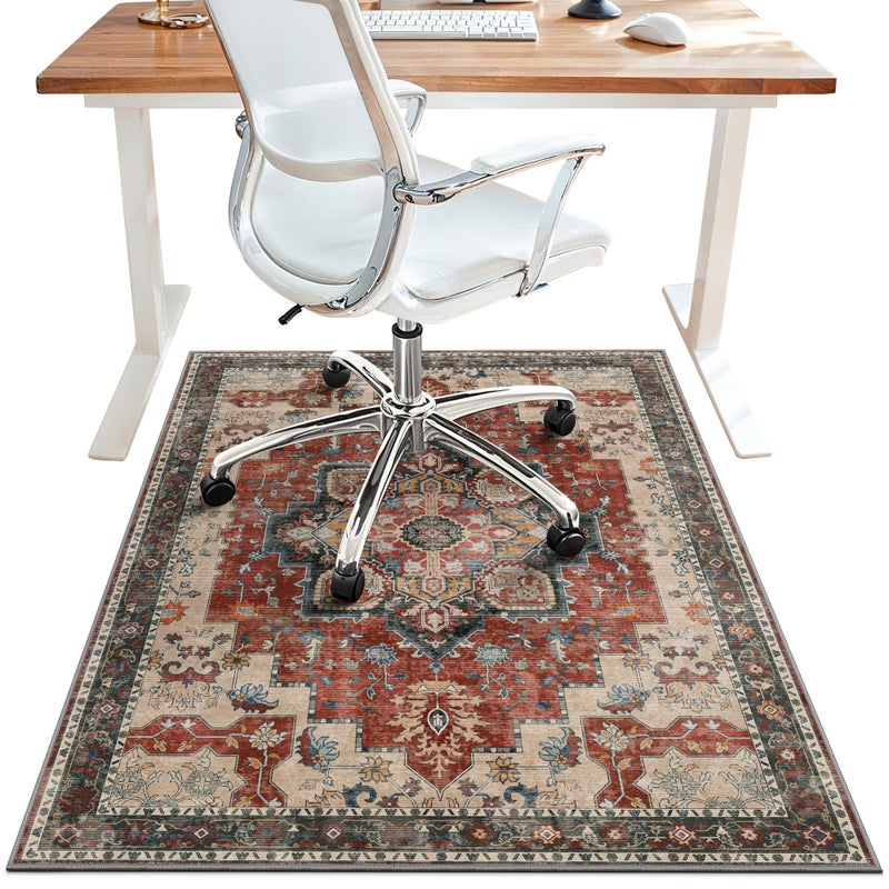 BESBLEE 36"x48" Office Chair Mat for Hardwood Tile Floor, Under Desk Carpet Protector for Rolling Computer Chair Mat, Machine Washable Area Rug, Anti-Slip 1/5" Thick Low Pile Thin Vinyl Floor Mat, Annatto - Image 1