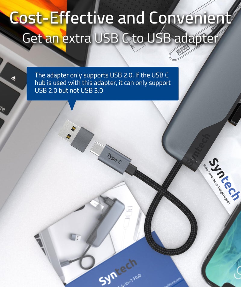 Syntech USB C to USB Hub 4 Ports, Syntech Type C to USB 3.0 Hub with A USB C to USB Adapter (USB 2.0), Thunderbolt 3 to USB Hub, Compatible with iPad Pro, iMac - Image 3